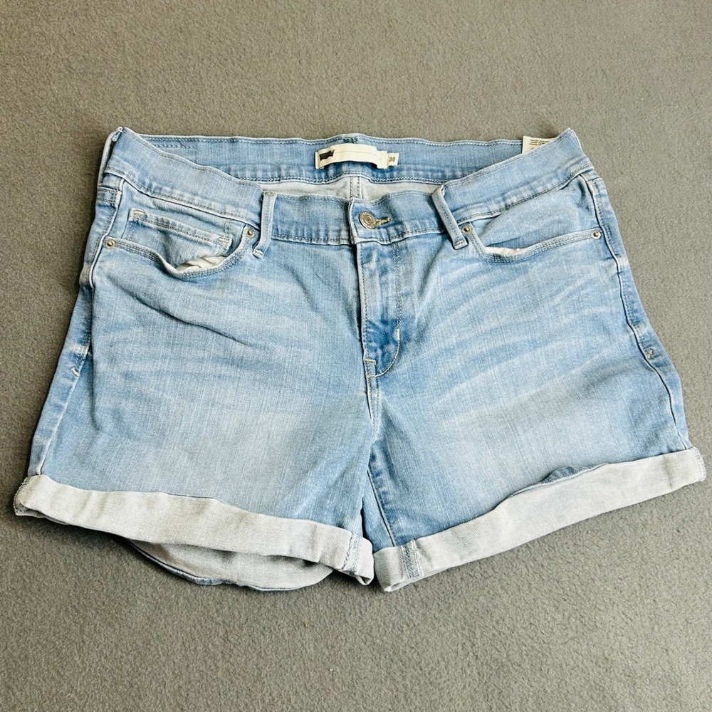 Levi's Denim Shorts Women 30 Blue Light Wash Cuffed Mid Rise Stretch Casual